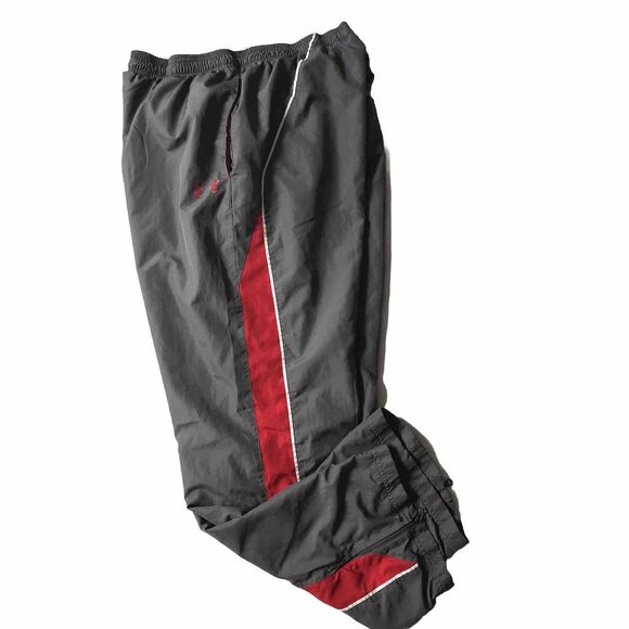 Y2k 00s Under Armour Track Pants Mens Large Gray Red Wind Athletic Baggy Zip Hem - Picture 4 of 10
